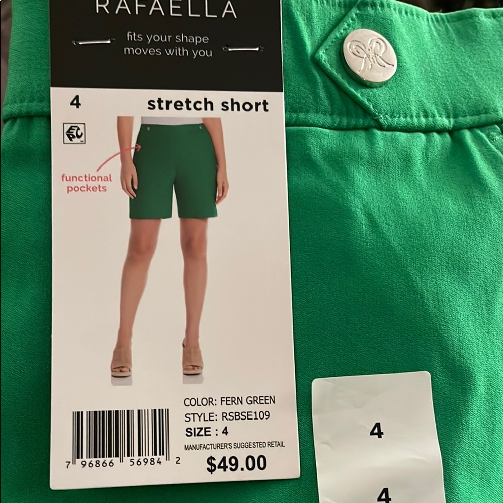 Rafaella Green Bermudas Cotton Blend Shorts Size 4 - Picture 2 of 3